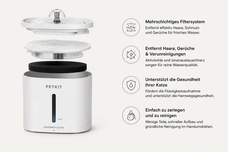 Edelstahl-Trinkschale und Kamera des PETKIT Eversweet Ultra